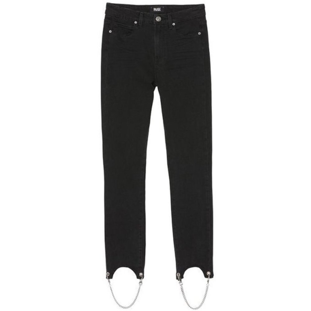 Paige Transcend Hoxton High  Waist Chain Stirrup Ankle Peg Jeans Black